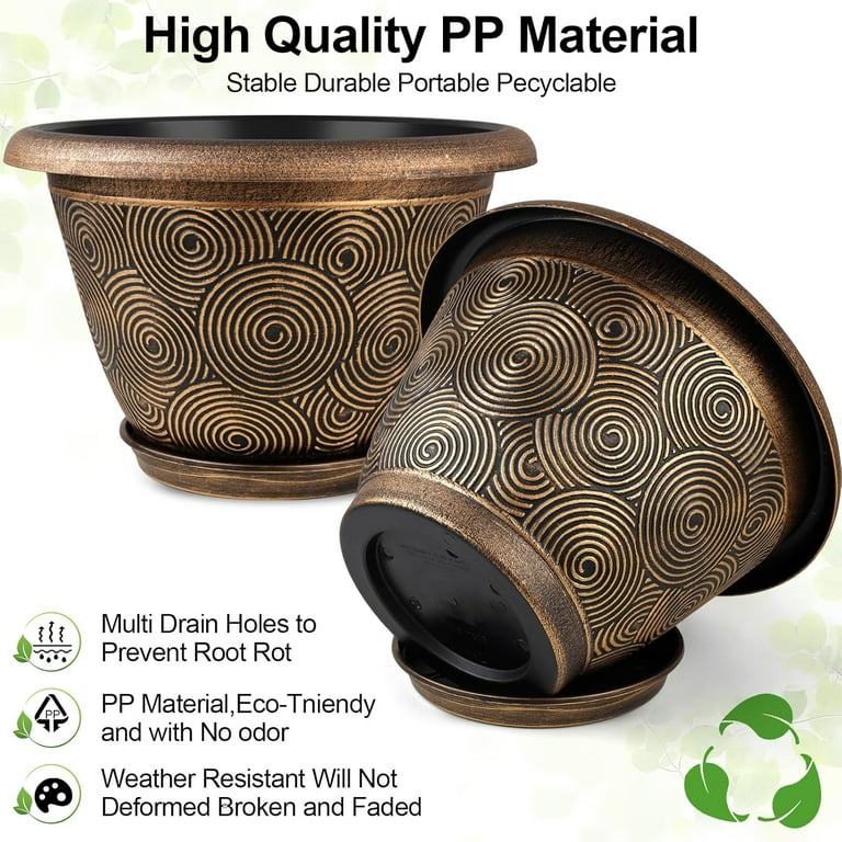 14 Inch Large Planter Pot for Plants Indoor Outdoor, 4 Pack Plastic Flower  Pots with Drainage Hole & Tray, Modern Decorative Garden Pot with Saucer,  Plant Container for House - Walmart.com