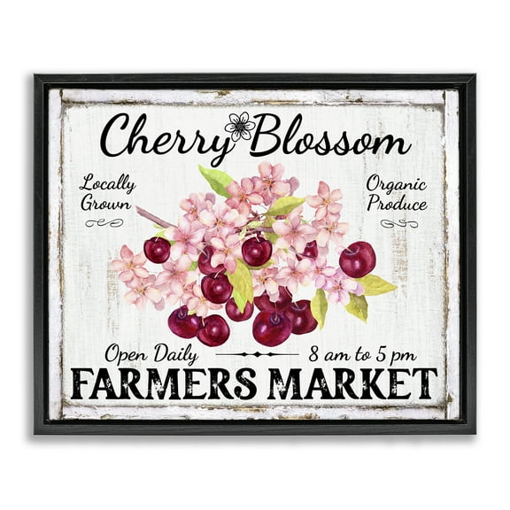 Stupell Industries Cherry Blossom Farmer's Market Food & Beverage Painting Black Floater Framed Canvas Art Print Wall Art, 21 x 17