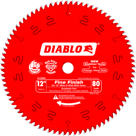 Fine Finish Blade - Diablo D1280X 12-Inch 80T Diablo Fine Finish Work Chop/Slide Miter Saw Blade
