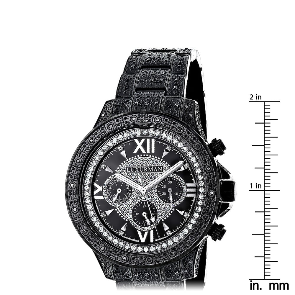 Luxurman Men s Black Diamond Quartz Wrist Watch with Stainless Steel Band and Extra Leather Straps Walmart