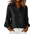 thumbnail image 3 of TaTaai Women's V Neck Long Sleeve Solid Color Hot Stamping Tops Trim Party Blouses Casual Fashion Soft Comfortable Shirts for Women Daily Wear Gift, 3 of 9