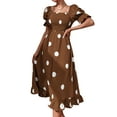 thumbnail image 3 of Xuanfei Women Polka Dots Print Square Neck Smocked Puff Sleeve Ruffle Hem MIdi Dress, 3 of 6