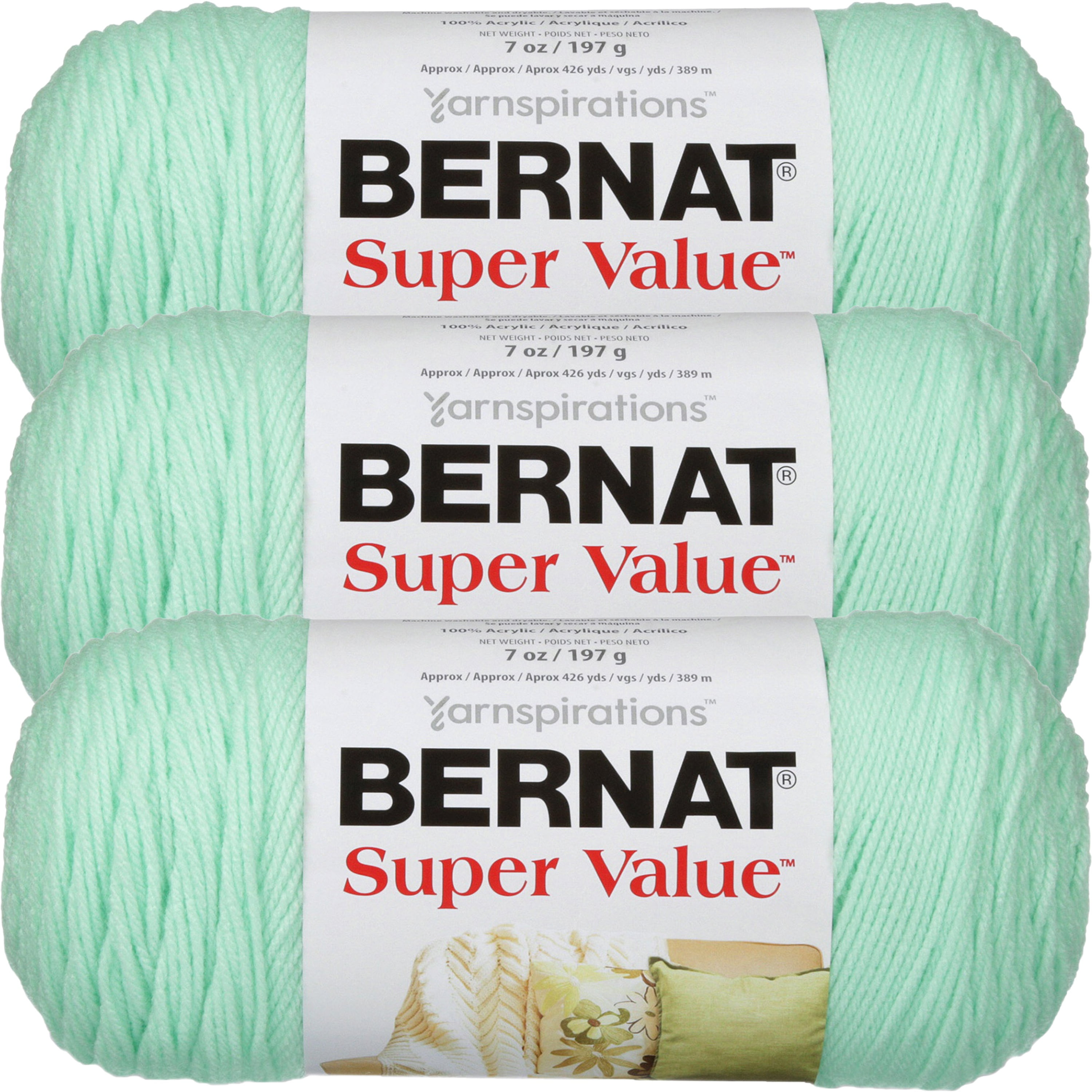 Bernat Super Value Solid Yarn-Mint, Multipack Of 3