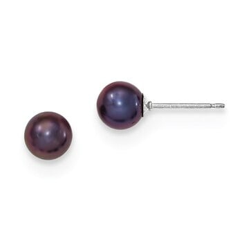 Sterling Silver 6-7mm Black FW Cultured Round Pearl Stud Earrings