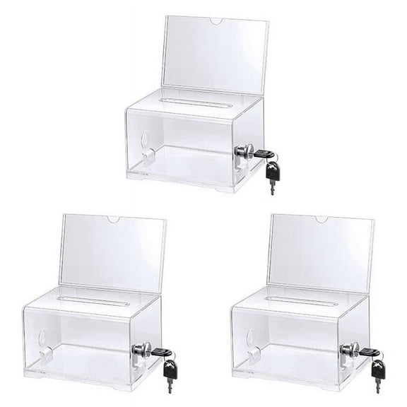 3 Pack Acrylic Donation Box with Lock, Clear Ballot Box with Sign Holder, Suggestion Box for Fundraising