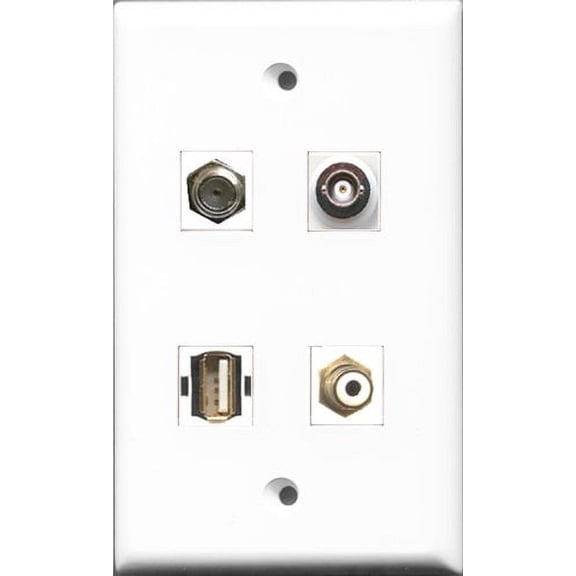 RiteAV 1 Port RCA White and 1 Port Coax Cable TV- F-Type and 1 Port USB A-A and 1 Port BNC Wall Plate