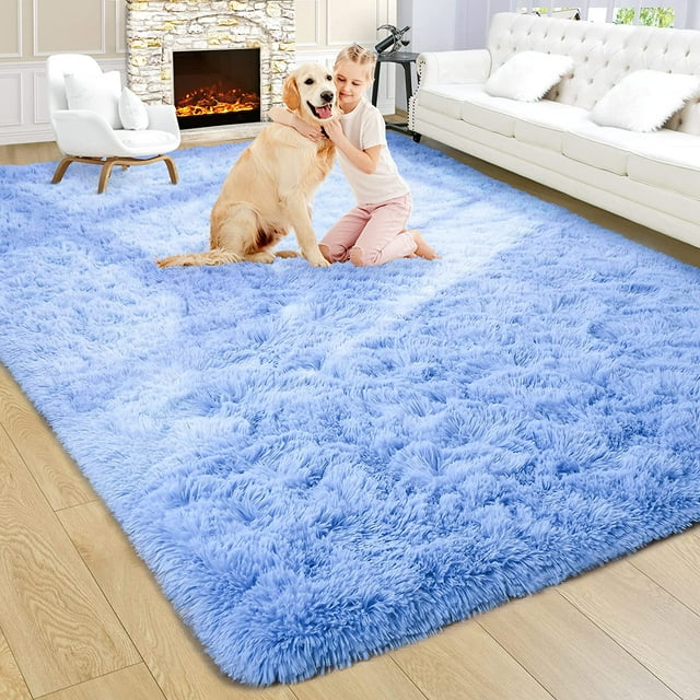 GFDYREE Fluffy Cerulean Blue Rug for Living Room,5x8 Area Rugs,Thick Plush Shag Rug,Shaggy Rugs for Bedroom,Big Fuzzy Carpet,Comfy Kids Rugs,Large Living Room Rugs,Soft Nursery Rug,Living Ro