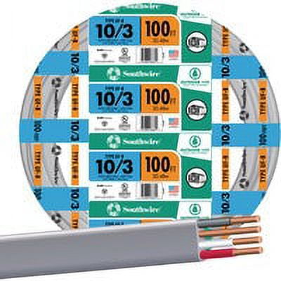 Southwire Romex® 10/3UF-W/GX100 Three Conductor Building Wire