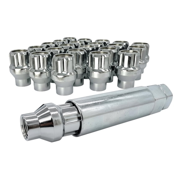 20 Chrome 9/16 Extra Thread Open End Wheel Lock Nuts with 6 Spline Truck Wheel Lug Nut Key - Fits Many Dodge, Ram, Chrysler