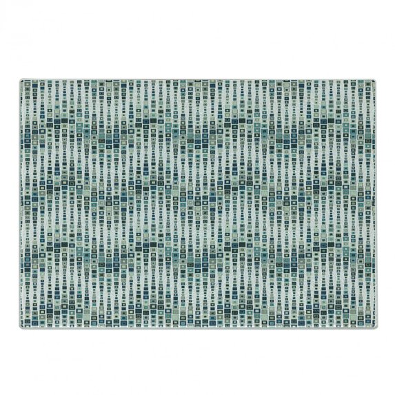 Geometric Cutting Board, Wave Shape Geometric Color Tile Mosaic Composition with Squares, Decorative Tempered Glass Cutting and Serving Board, Small Size, White Blue, by Ambesonne