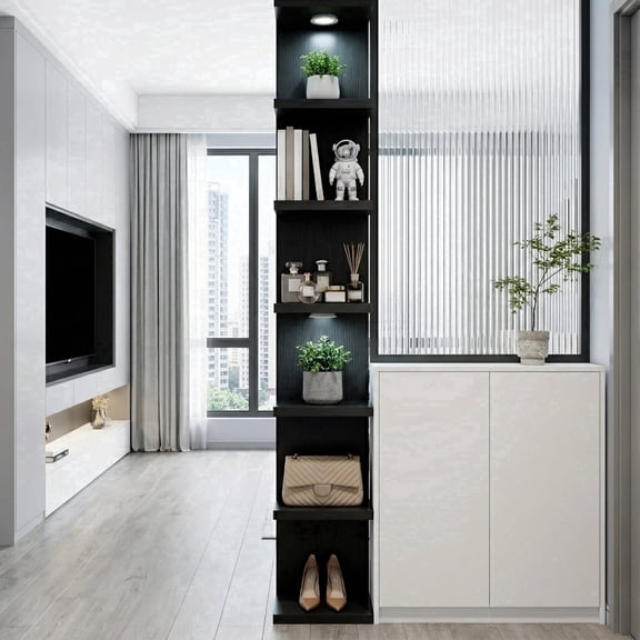 Fairy Black Wall Mounted Display Shelf with LED Lights, 7-Level Floating Storage Rack for Bedroom, Living Room, Closet Decor