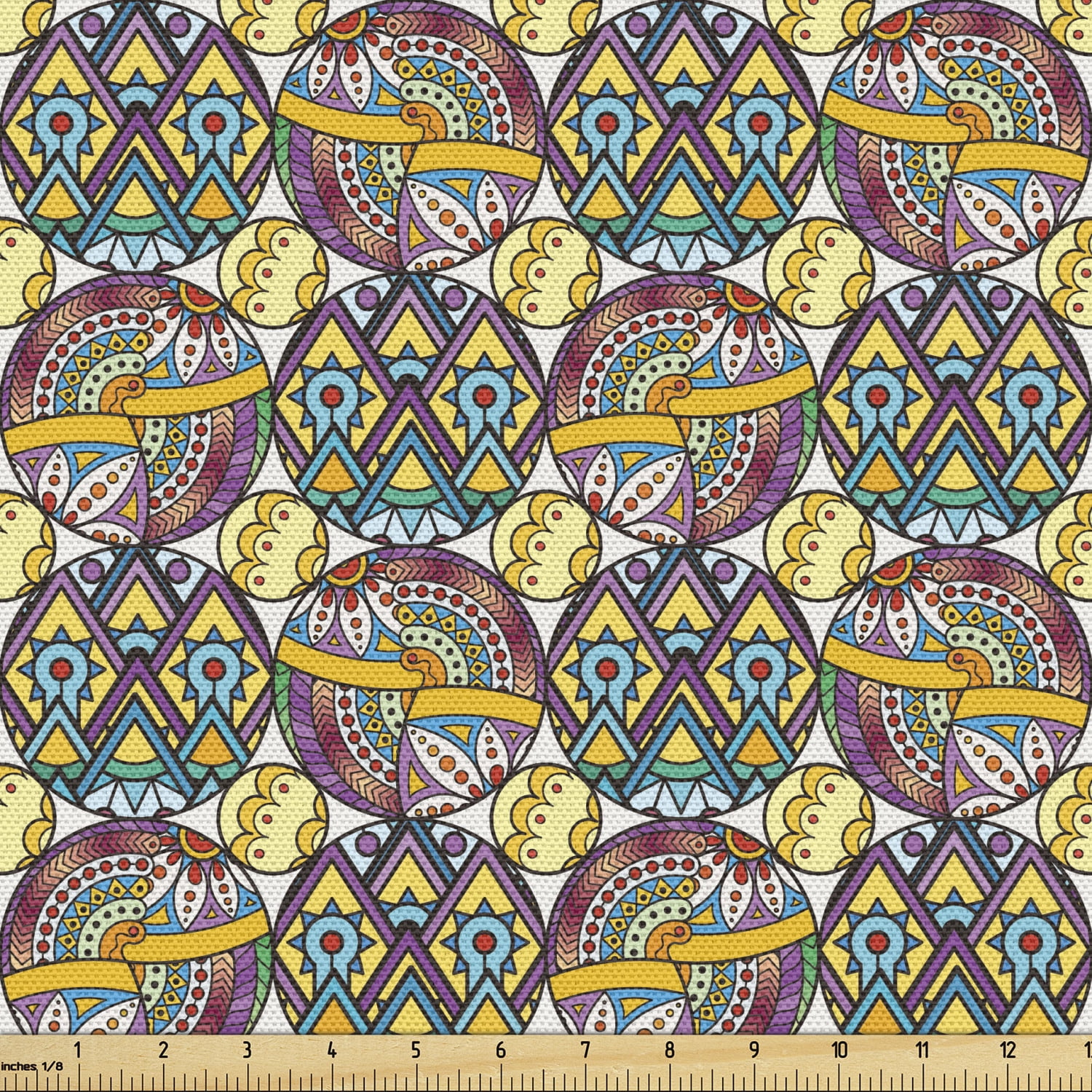 Boho Sofa Upholstery Fabric by the Yard Hippie Pattern with Round