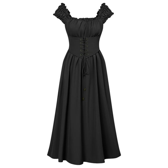 HNMKIU Elegant Corset Dress Women's Lace Midi Dress Gothic Black,S