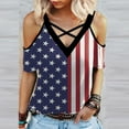 thumbnail image 2 of OAVQHLG3B Summer Tops for Women 4th of July Outfits for Women Patriotic ShirtsWomen V-Neck Short Sleeve Printing Strappy Cold Shoulder T-Shirt Tops Blouses, 2 of 5