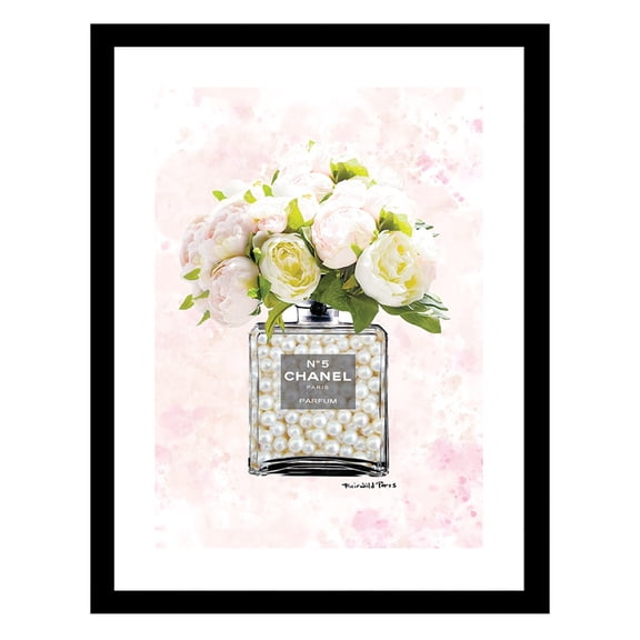 Fashion Floral Pearl Glam Perfume Bottle - Framed Print