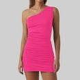 thumbnail image 2 of QHFBli Womens Sexy One Shoulder Ruched Bodycon Sleeveless Mini Club Party Short Dresses, 2 of 5