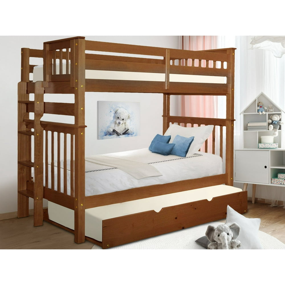 Bedz King Tall Bunk Beds Twin over Twin Mission Style with End Ladder