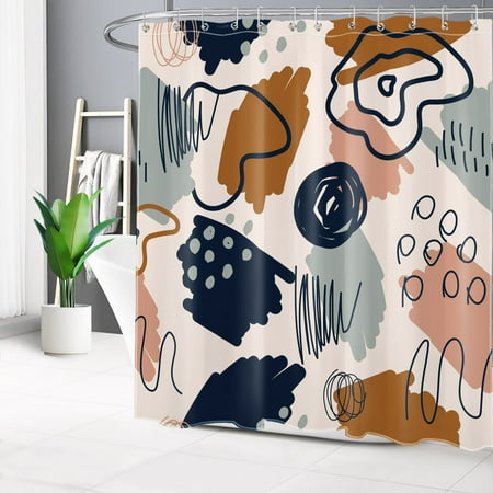 HVEST Boho Shower Curtain for Bathroom Decor,Abstract Floral Geotetric Pattern Bathroom Curtain,Modern Aesthetic Bath Curtain Polyester Fabric Bath Accessories with Hooks,72x78 Inches