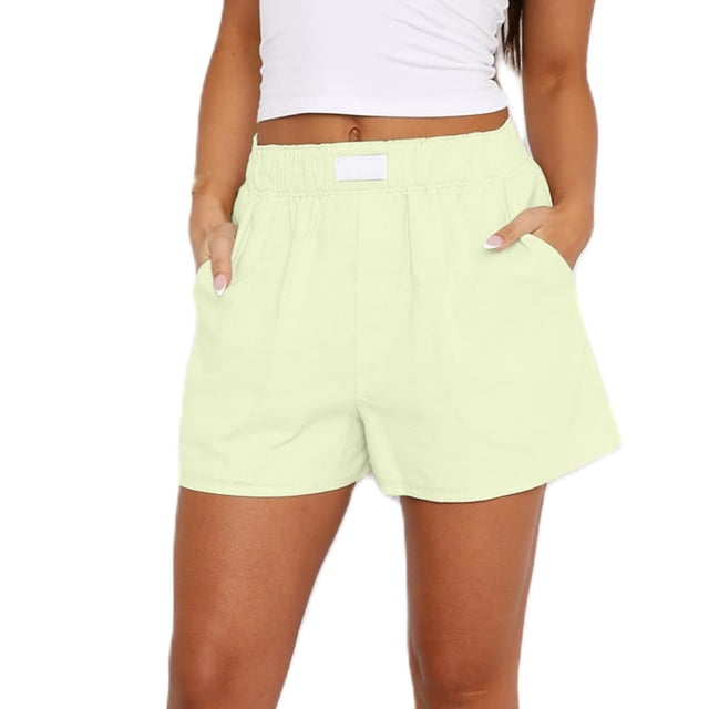 Timegard Womens Shorts Lightweight Elastic Waist Solid Color Loose Summer Casual Shorts with Pockets