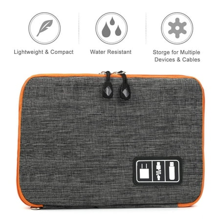 Jelly Comb Double Layer Electronic Accessories Organizer, Travel Gadget Bag for Cables, USB Flash Drive, Plug and More, for Mini Tablet (Up to 7.9'') Orange and