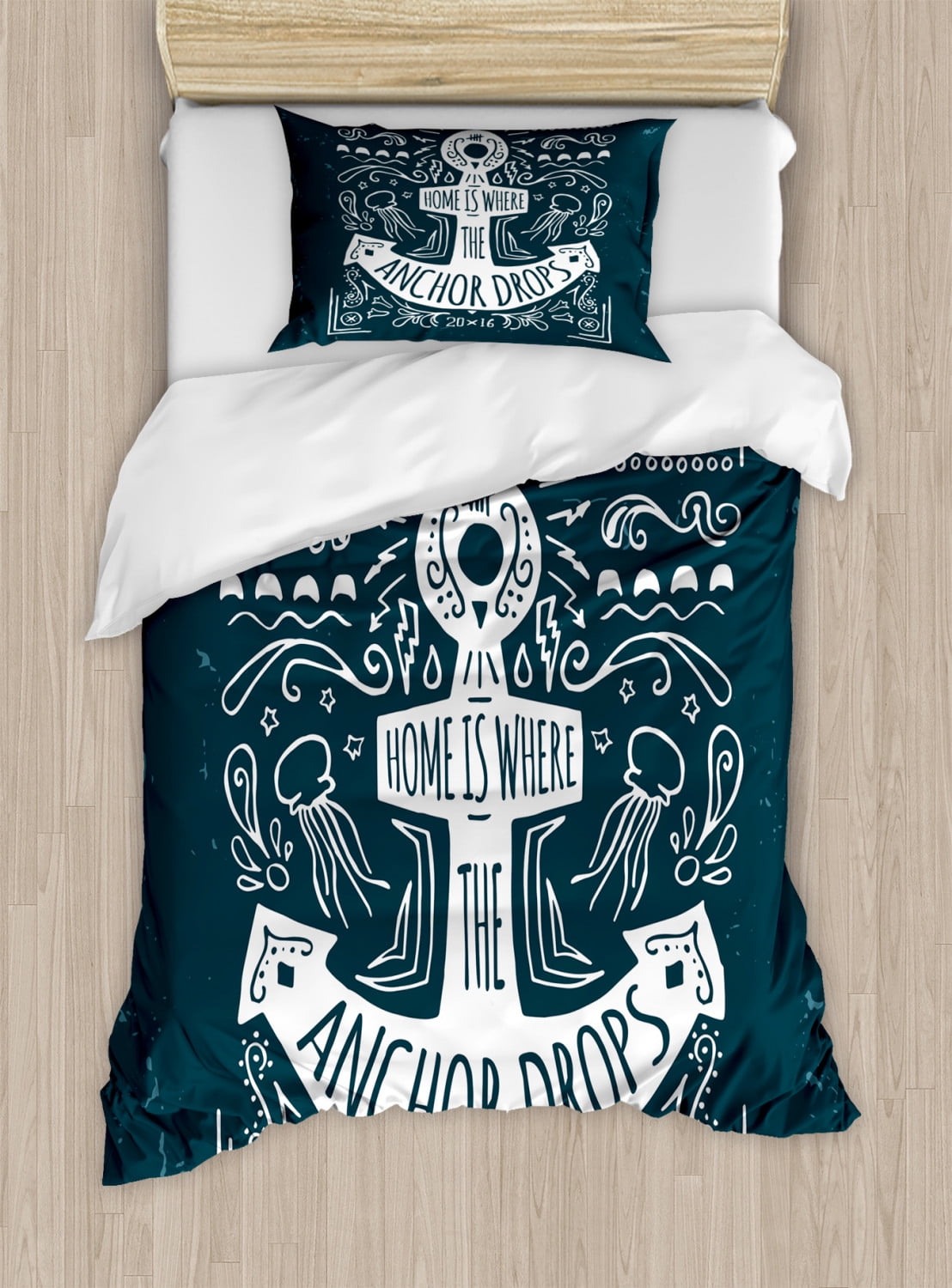 Anchor Duvet Cover Set Hand Drawn Hipster Label With An Anchor