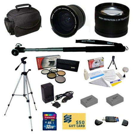 Pro Shooter Kit for Canon Powershot G15 G16 G1 X Digital Camera with Opteka 0.35x + 2.2x Lens + 5 Piece Filter + 2 NB-10L Battery + Charger + Monopod + Tripod + 32GB Memory Card + (Best Shutter Release For Canon)