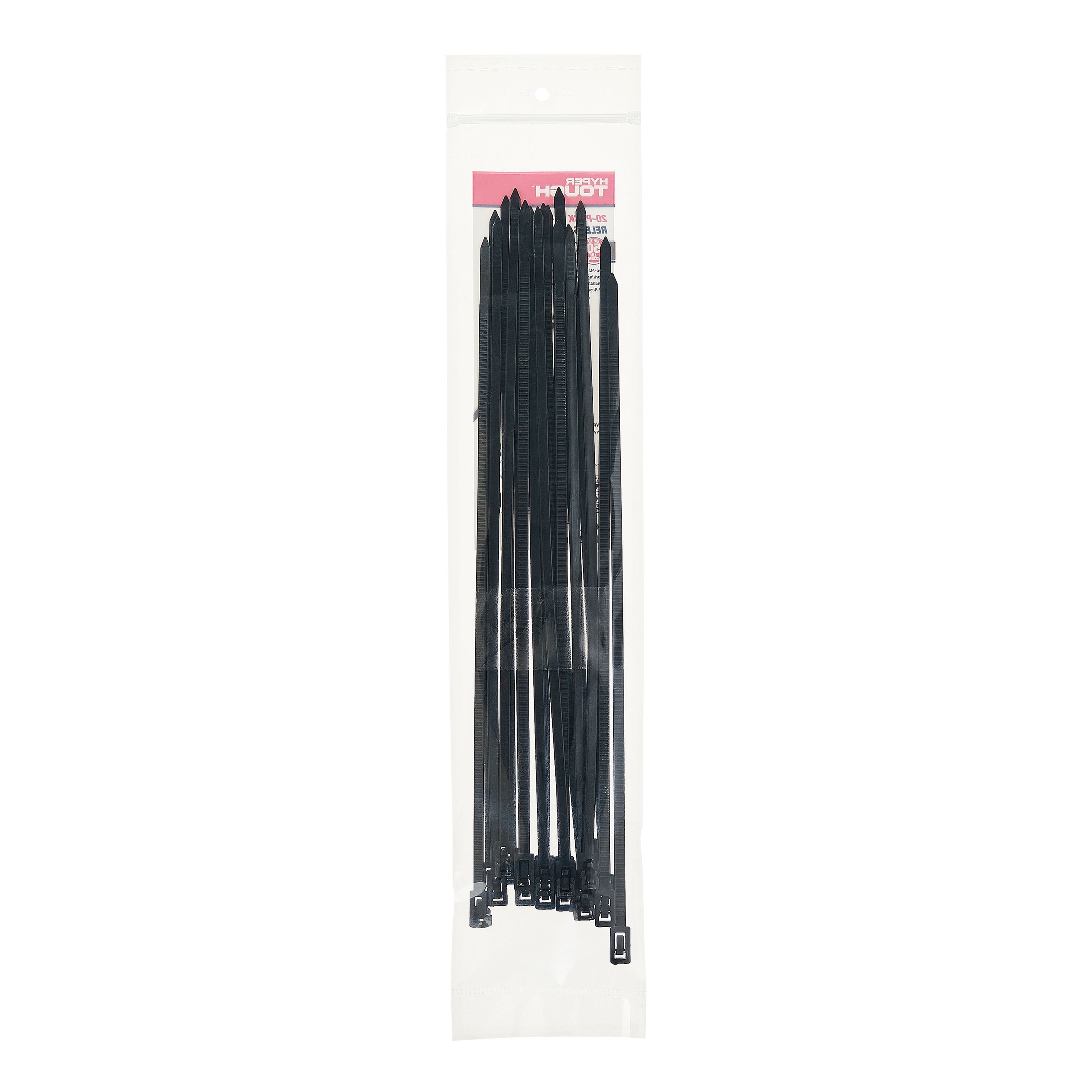 Hyper Tough 11-Inch Releasable Cable Ties, Black, 20 Count