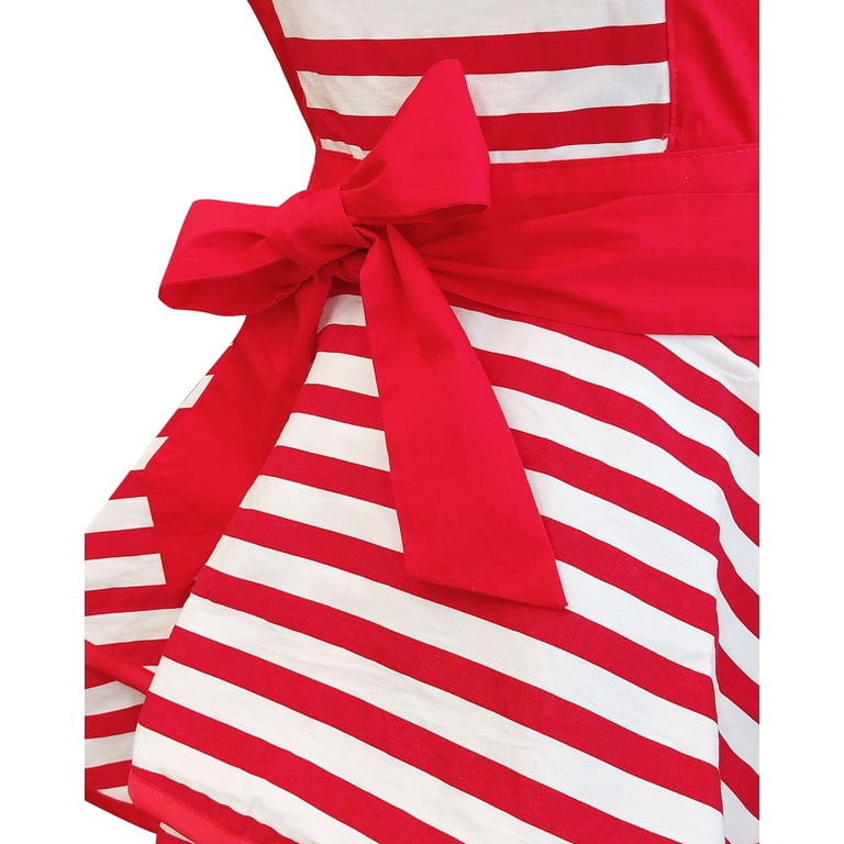 Wrapables Feminine Vintage Apron with Pretty Pockets, Stylish Cooking  Apron, Red Stripe