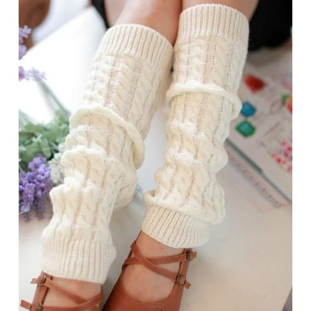 Fashion Women Winter Warm Leg Warmers Knitted Crochet Long Socks White
