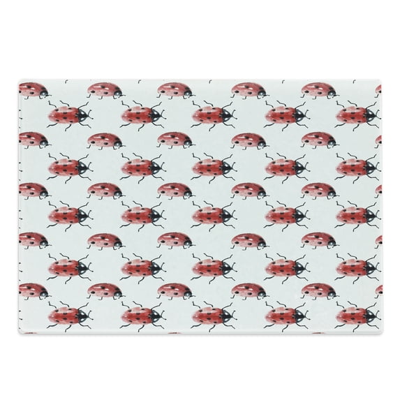 Watercolor Cutting Board, Lady Bug Pattern Animal Design Insect Ornamental Spring Image, Decorative Tempered Glass Cutting and Serving Board, Large Size, Vermilion Black White, by Ambesonne