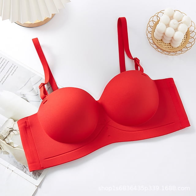 Jienlioq Women's Strapless Bra Women's Solid Color Non Slip and Seamless Underwear Women's Collection of Side Breasts Small Breasts Gathered Bra Flash Picks