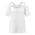 thumbnail image 2 of CUZIBR Womens Lace Trim T-Shirt V-Neck Solid Short Sleeve Spaghetti Strap Off The Shoulder Casual Stylish Blouse Tops Breathable Comfortable Tee Work Spring Tee,White,Xl, 2 of 6