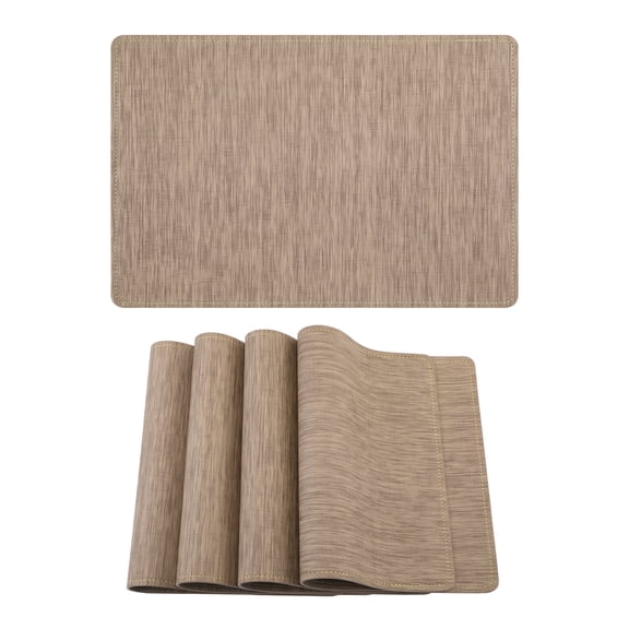 Unique Bargains 4pcs Faux Leather Heat Resistant Placemats Khaki Brown 17.7"x11.8"