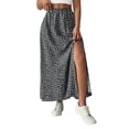 thumbnail image 2 of Women's Printed Maxi Skirt with Side Slit, Casual High Waist Flowy Long Skirt, Boho Summer Skirt for Vacation, Beach and Daily Wear,Black,L, 2 of 5