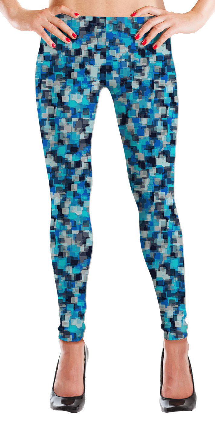 MyLeggings Buttersoft High Waistband Leggings Blue and Grey Cubes - Small 