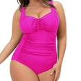 thumbnail image 6 of Sngxgn Women's Swimsuit Tummy Control Bathing Suit Ruffle V Neck Swimwear(Hot Pink,S), 6 of 8