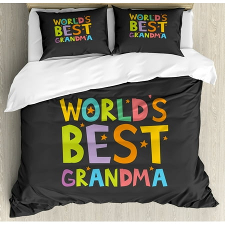 Grandma King Size Duvet Cover Set Best Grandmother Quote With Grandma King Size Duvet Cover Set Best Grandmother Quote With Colorful Letters Doodle Stars On