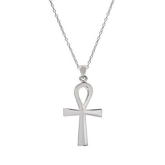 Sterling Silver Flat Ankh Pendant Necklace, 18"