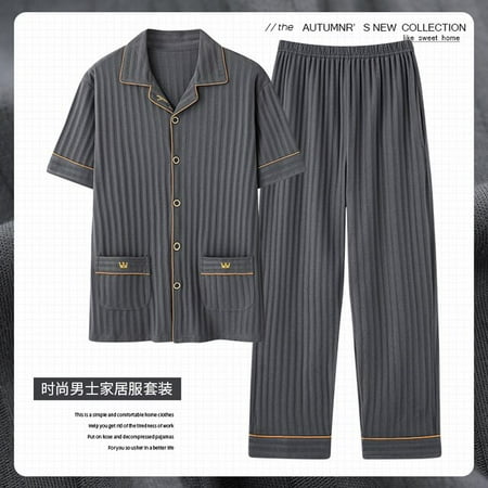 

QWZNDZGR L-5XL Summer Elegant Pyjamas Knited Cotton Men s Pajamas Sets Long Pants Sleepwear Pyjamas Night Pijamas Plus Size Homewear PJ