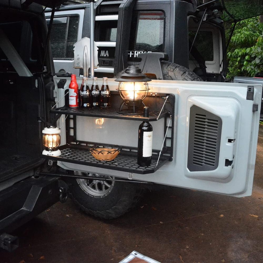 Tailgate Table Rear Foldable Cargo Shelf Aluminum Alloy Storage Shelf Molle Panel Compatible for Ford Bronco 2021-2024