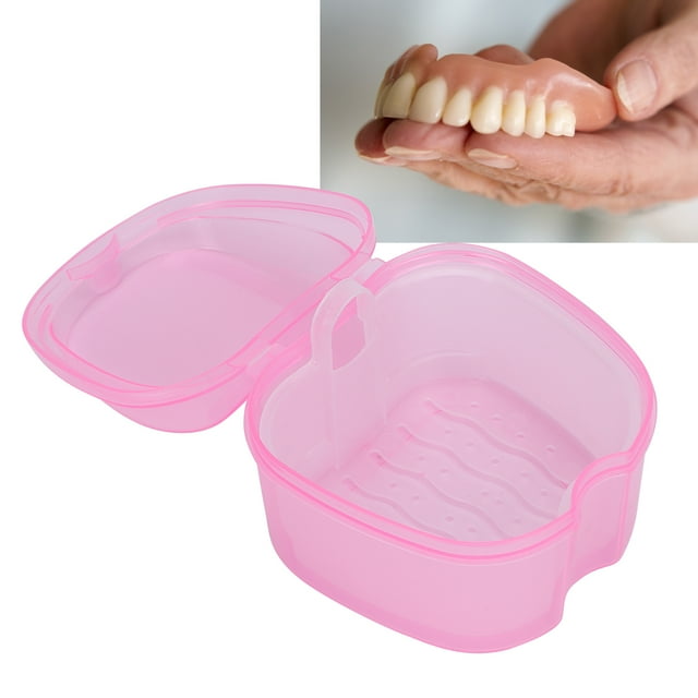 Denture Bath Case Box, Denture Bath Box, Soak Container Colored False Teeth Storage Box with Strainer Basket