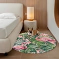 thumbnail image 2 of Pink Flamingo Round Area Rug 5Ft Washable Circle Rugs for Living Room Bedroom, Summer Tropical Watercolor Plants Green Leaves Non-Slip Carpet Floor Mats Indoor Outdoor Carpet Runner Home Decor, 2 of 8