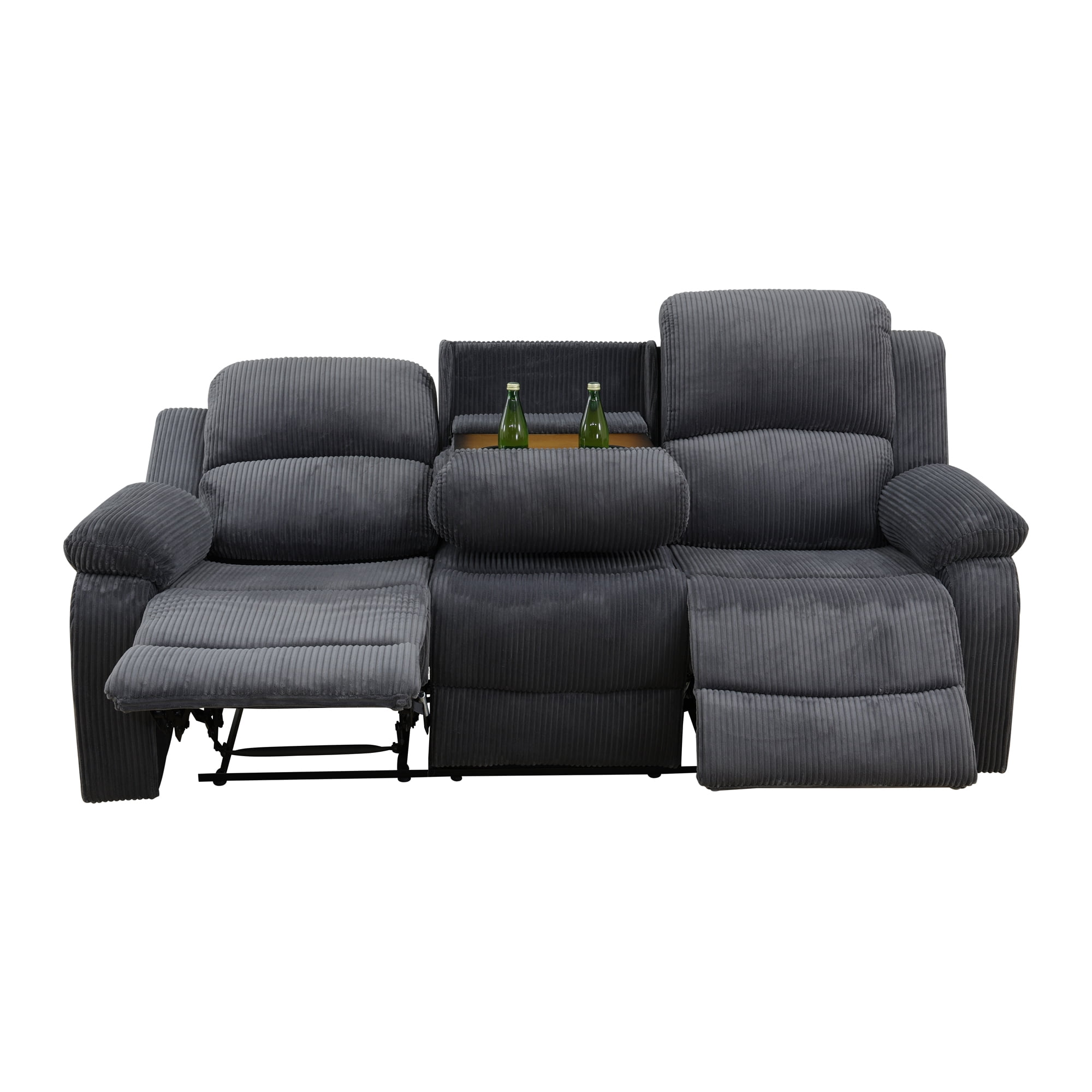 Semi PU and PVC 3-Seat Sofa - Modern Sofa with Intelligent Functions, Storage Bucket, and Reversible Coffee Table for Living Room