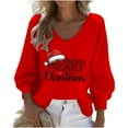 thumbnail image 2 of Odbmxy V-Neck Christmas Womens Tops 3/4 Sleeve Plus Size Womens Shirts Funny Graphic Vacation Casual Loose Red Tops, 2 of 3
