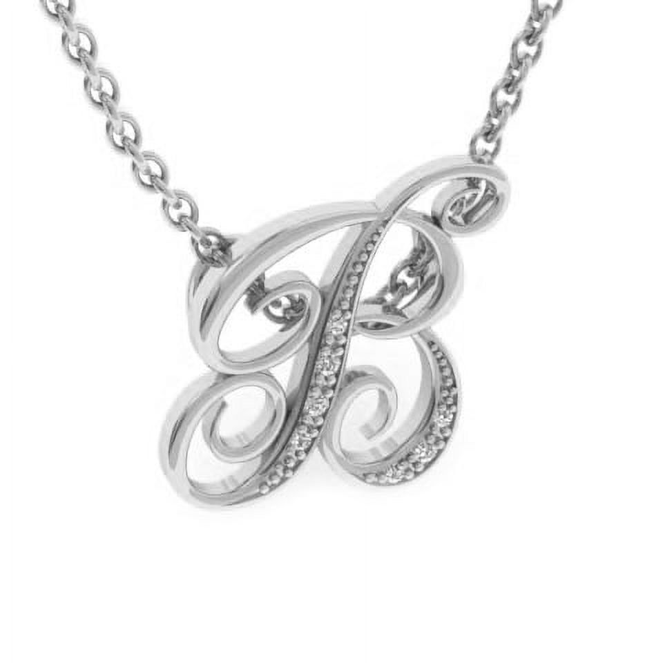 SuperJeweler B Initial Necklace In White Gold With 7 Diamonds, Serif Style, With Free 18 Inch Cable Chain, For Women