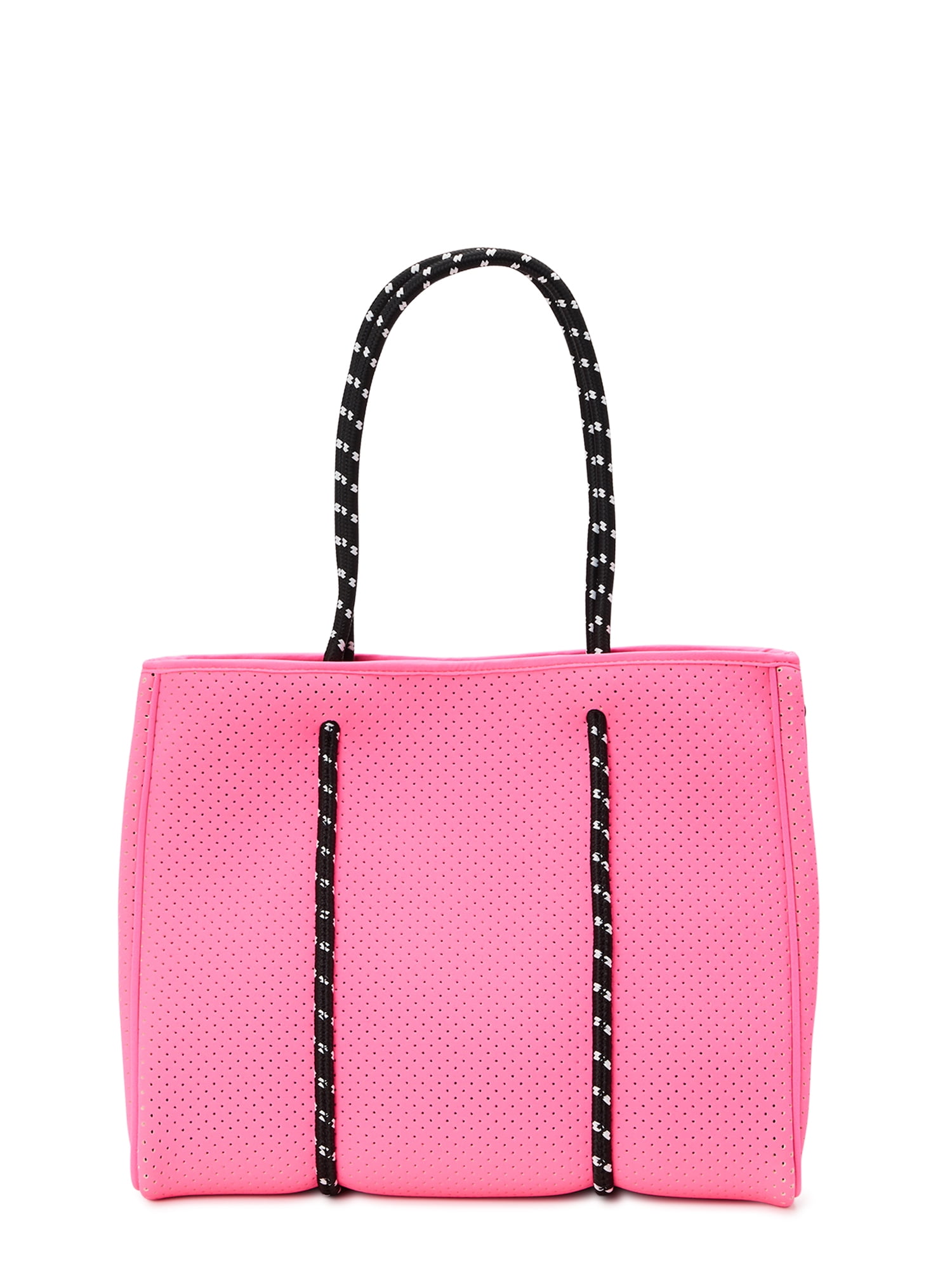 No Boundaries Women's Vinyl Beach Tote Handbag with Removable Glasses Case,  Pink 