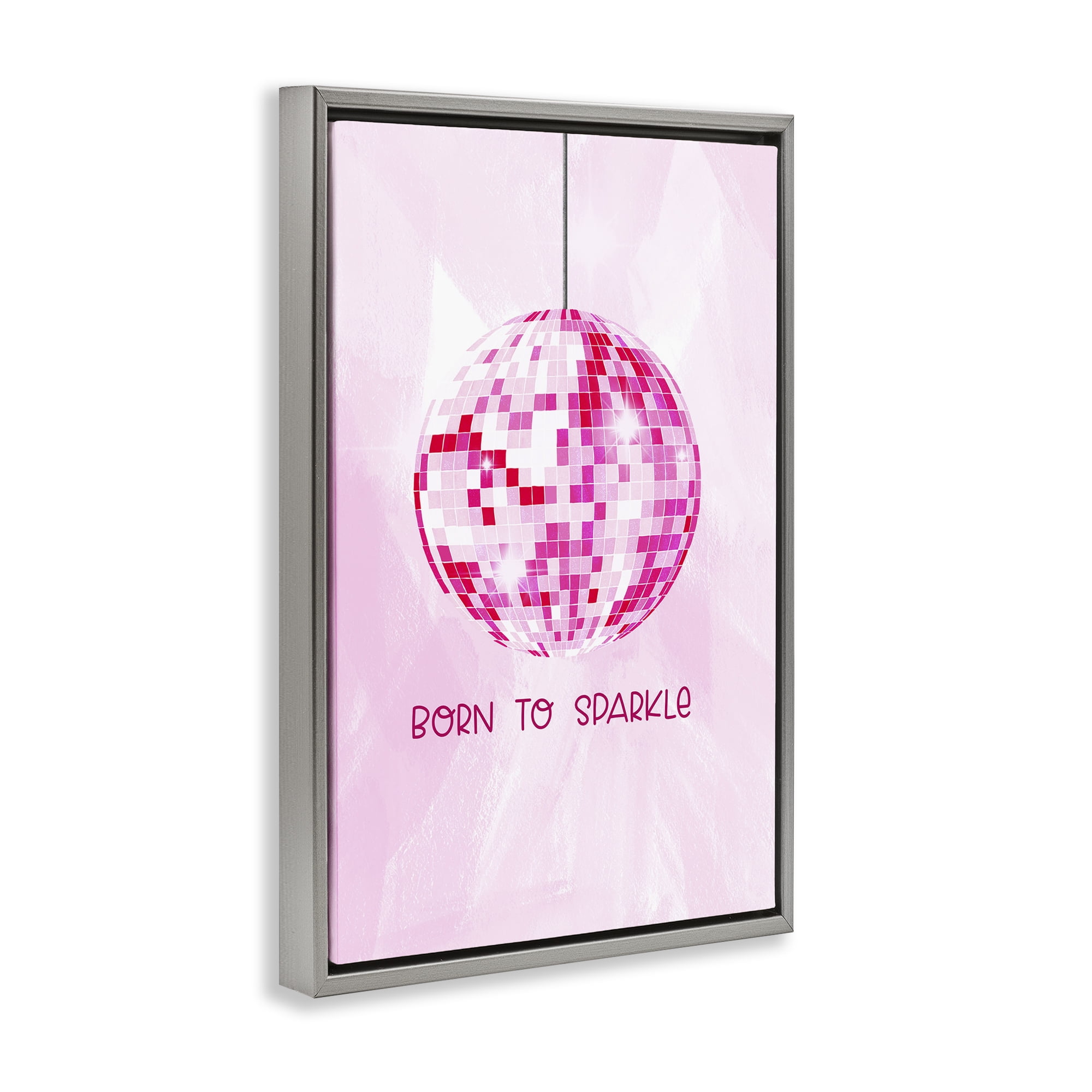 Stupell Industries Born To Sparkle Disco Typography Painting Gray Floater Framed Art Print Wall Art, 17 x 25