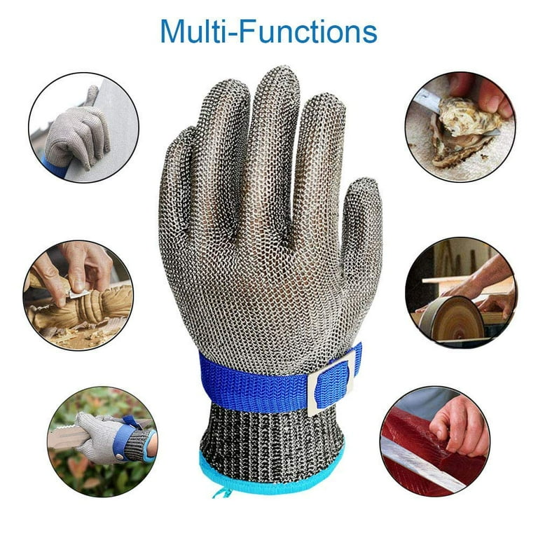 Schwer Cut Resistant Glove-Stainless Steel Wire Metal Mesh Butcher Safety  Work Glove for Meat Cutting, fishing (Large)