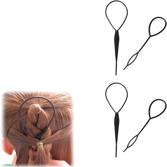 VANIDO Hair Tool, Hair Looping Tool 4PCS Pony Tail Hair Styling Tools Braiding Tool 2 Sizes Hair Pull Through Tool Hair Loop Tool Hair Hoop Tool Styling Maker for Women Girls