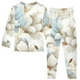 thumbnail image 2 of Blue and Beige Magnolias Cotton Pajama Set Long Sleeve Top and Pants Sleepwear Unisex 24M, 2 of 7